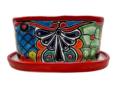 Talavera Planter Oval Pot Mexican Pottery Folk Art Home Decor Multicolor 11.25  • $65