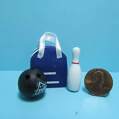 Dollhouse Miniature Sports Bowling Bag Ball And Pin IM67062 • $3.86