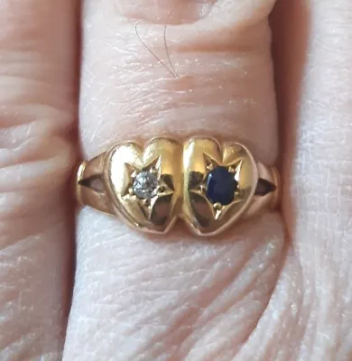 £595 • Buy Antique 18ct Gold Georgian Heart Diamond Sapphire Ring Free Sizing 
