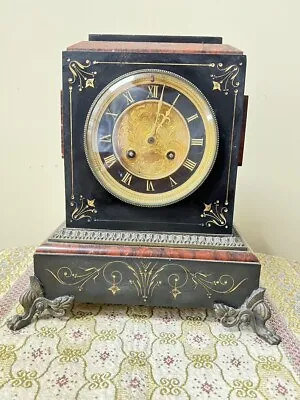 Antique French Japy Freres Belgian Black 'slate' Marble Mantle Clock Ca 1870 • $230