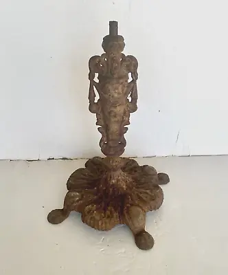 Antique Cast Iron Metal Table Lamp Base Ornate Victorian Art Nouveau Shabby Chic • $99.99