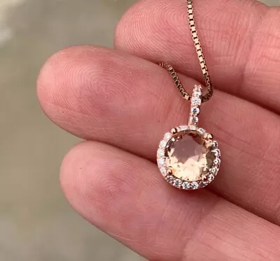 1.20 Ct Round Cut Simulated Morganite Women's Charm Pendant 14K Rose Gold Plated • $50