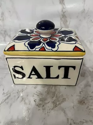 HTF!  Vintage Mexican TALAVERA POTTERY Lidded Salt Box • $38.99