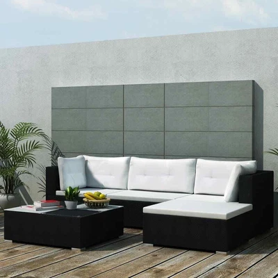 $666.99 • Buy 5 Piece Garden Lounge Set With Cushions Poly Rattan Black VidaXL