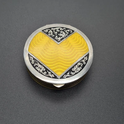 £165 • Buy Antique Compact Silver & Guilloche Enamel Unique Design