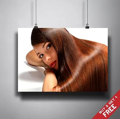 Brown Shiny Hair Poster A3 A4  Red Lips Beauty Salon Hairstyle Display Art Print • £4.49