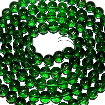 G4016 Green With Gold Drizzle Metallic Drawbench 8mm Round Glass Beads 32  Stran • $8.15