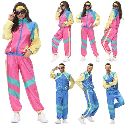 Couple 80s Tracksuit Shell Suits Costume Retro Disco Hip Hop Party Fancy Outfit • $42.93