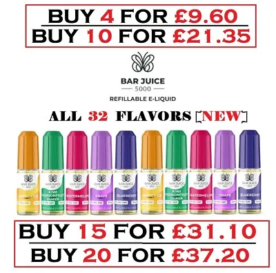 BAR JUICE 5000 Nic Salt 10ml E Liquid 10mg | 20mg Vape Juice 50/50 VG/PG Bargain • £2.98