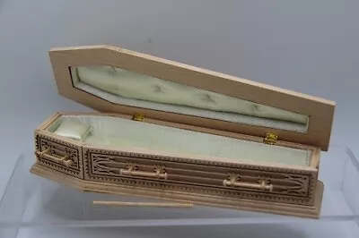 Dollhouse Miniature Unfinished Wood Coffin Satin Interior & Pillow JJ9900UF • $85.49