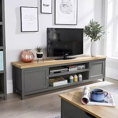 TV Stand Extra Large 180cm Dark Grey Oak 2 Door Television Cabinet Cable Tidy • £119.99