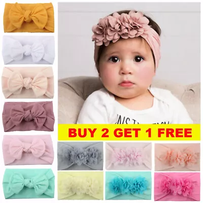 Baby Girls Flower Headband Kids Turban Knot Rabbit Bunny Bow Hair Band Head Wrap • £3.19