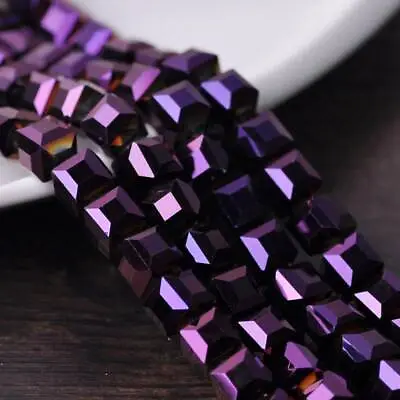 3mm 4mm 6mm 8mm 10mm 14mm Crystal Glass Cube Faceted Loose Crafts Beads Lot • $3.55
