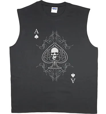 Men's Sleeveless T-shirt Ace Of Spades Skull Biker Design Muscle Tee Tank Top  • $14.95