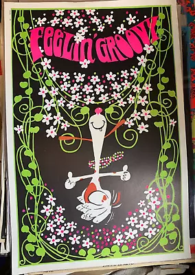 FEELIN' GROOVY VINTAGE 1970's BLACKLIGHT POSTER PEANUTS SNOOPY -NICE! • $74.95