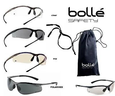 £2.95 • Buy BOLLE CONTOUR Glasses SAFETY Clear Smoke ESP Lens Anti-Fog Anti-Scratch FREE Bag