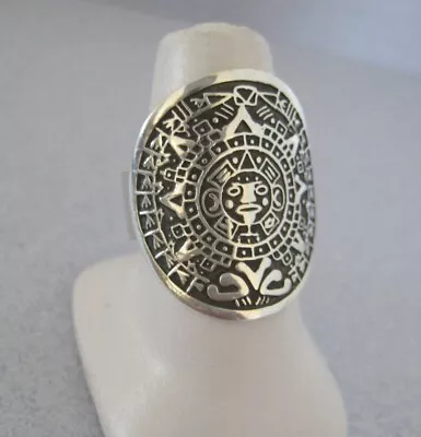 Aztec Calendar Mayan 925 Silver Taxco Mexico Chicano Latino Ring Size To Choose • $49