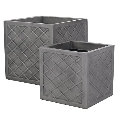 Grey Small Large Plant Pot Square Cubed Cube Plastic Planter Outdoor Garden Tree • £17.49