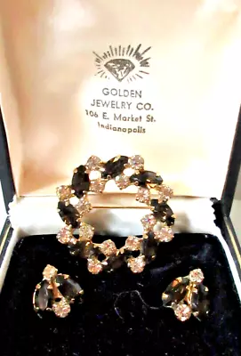 B. DAVID Topaz Rhinestone Brooch Earrings Box Set SIGNED Indianapolis Jewelers • $28