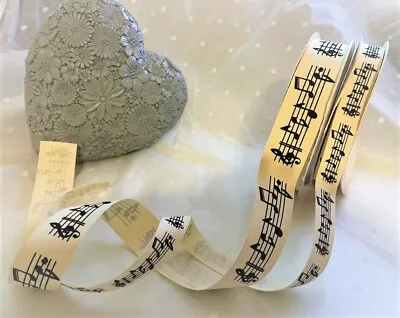 Bertie's Bows MUSIC NOTE - Printed Cut Edge Cotton Tape Ribbon - 15mm & 25mm • £2.95