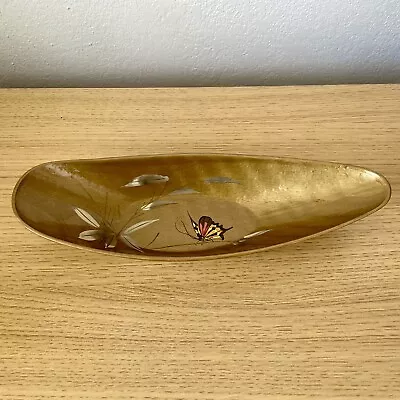 Vintage Japanese Lacquerware Trinket Tray Dish Gold Butterfly Leaves 11x4x2in • $15