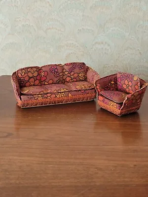 Vintage 1970s Lundby Dollhouse  Sofa Couch And Chair Set Floral Print New  • $29.99