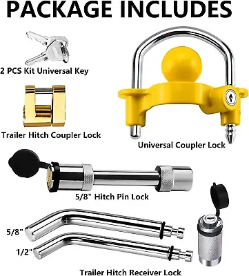 $38.99 • Buy Trailer Hitch Security Lock Set Share The Same 2 Keys