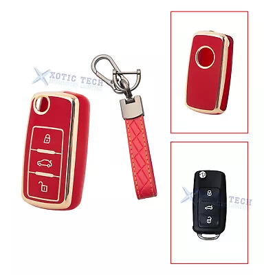 Set Glossy Red Remote Key Fob Shell W/Keychain For VW Jetta GTI MK6 Polo MK5 Eos • $13.99