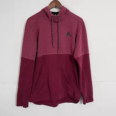 Adidas Mens Sweatshirt Hoodie Size M Maroon Logo Drawstring Fleece • $24.88