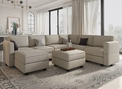 Belffin Modular Sectional Sofa With Storage Oversized U Shaped Couch Velvet Grey • $825