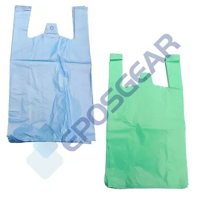 £6.34 • Buy Large Jumbo Blue Green Strong Recycled Eco Plastic Vest Shopping Carrier Bags