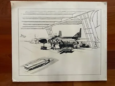 Vintage Pierre Mion Print Drawing USN Navy Futuristic Aircraft Deck  20 X16  • $60