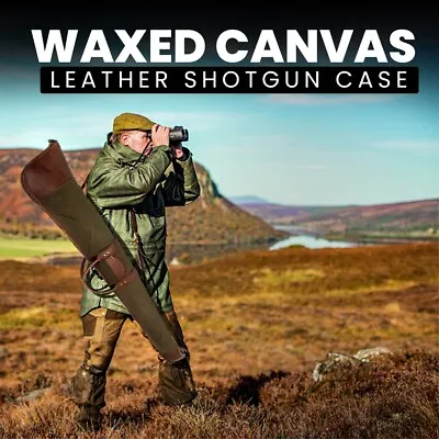 Canvas Leather Gun Bag Rifle Slip Case Hunting Shotgun Slip Shooting Gun Case • £57.50