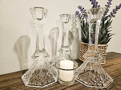 Set Of Three Vintage Crystal Glass Candle Stick Holders • $10