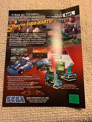 Odd Size 11- 8 '' Club Cart Sega ARCADE Video GAME FLYER • $8.49