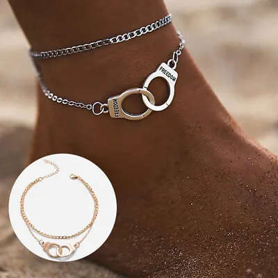 Men Women Handcuffs Love Symbol Anklet Bracelet Chain Foot Leg Jewelry • $1.54