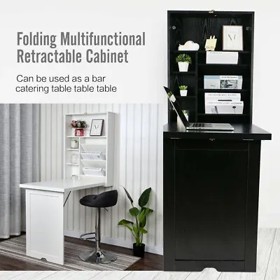 Wall Mount Writing Table Floating Computer Desk Foldable Cabinet Storage Shelves • $109.99