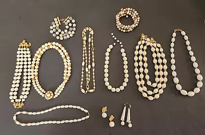 Vintage-11 Pc Lot Faux Pearl Jewelry ~ Necklace Bracelet Earrings Trifari Monet • $19.99