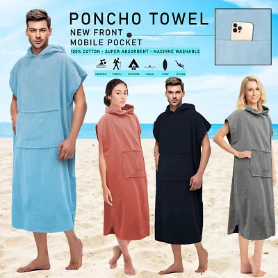 Hooded Poncho Towel Adult Absorbent Dry Beach Swim Bath Changing Robe Cotton UK • £26.99