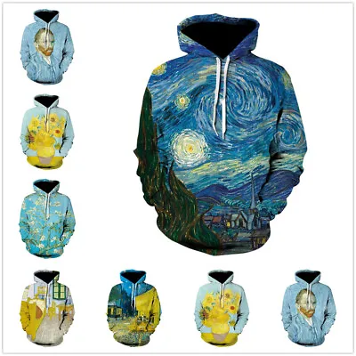 Vincent Van Gogh Art Starry Night 3D Men Women Hoodie Sweatshirt Hood Pullover • £26.99
