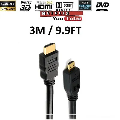 3M Gold 1080p Micro HDMI Cable Lead For Panasonic Lumix DMC-FZ82 Digital Camera • £3.79