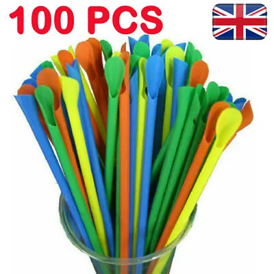 100Pcs Multi-Color Smoothie Spoon Straws Milkshake Slushy Party Snow Cone Drinks • £4.72