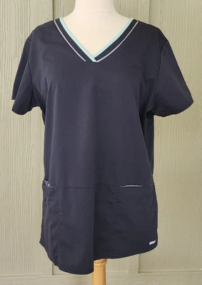 $8.99 • Buy Greys Anatomy Scrub Top By Barco Active L Navy Blue Lime Green Edging V Neck