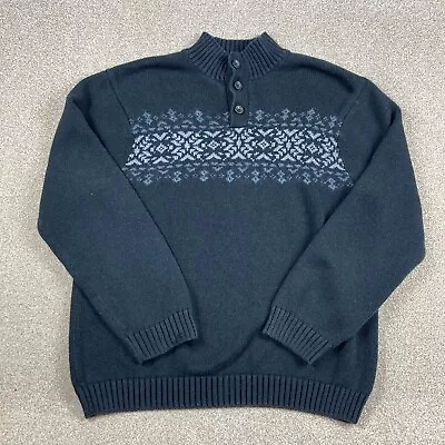 Chaps Sweater Mens L Large Black Christmas Snowflake Button Pullover Jumper • £17.97