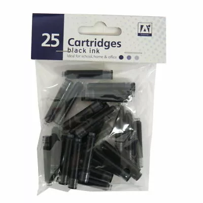 25 X Standard Sized Universal Fountain Pen Ink Cartridge Refills Blue Black 4cm • £2.75