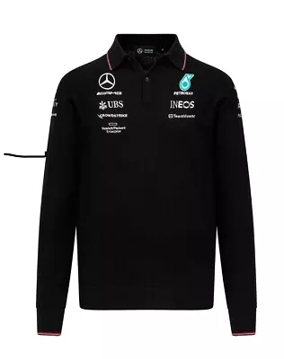 Mercedes AMG Petronas F1 Team Long Sleeved Knitted Polo Shirt Black 2023 Large • £50