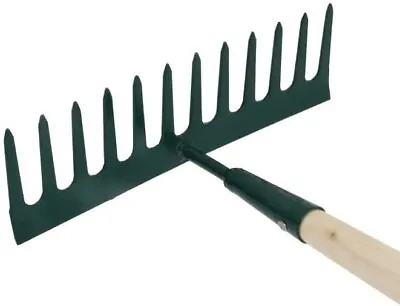 Garden Rake Soil Lawn Carbon Head Wooden Handle • £14.95