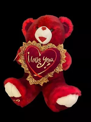 Dan Dee Red Teddy Bear Plush 19” I Love You Heart Gold Lace 2009 Valentines  • $9.99