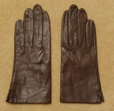 Vintage Brown Leather Women's Gloves Size 7 100% Antron Nylon Lining • $12