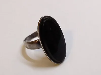 Size M & 1/2 Sterling Silver 925 Ring Ladies Large Black Stone Unusual Statement • £12